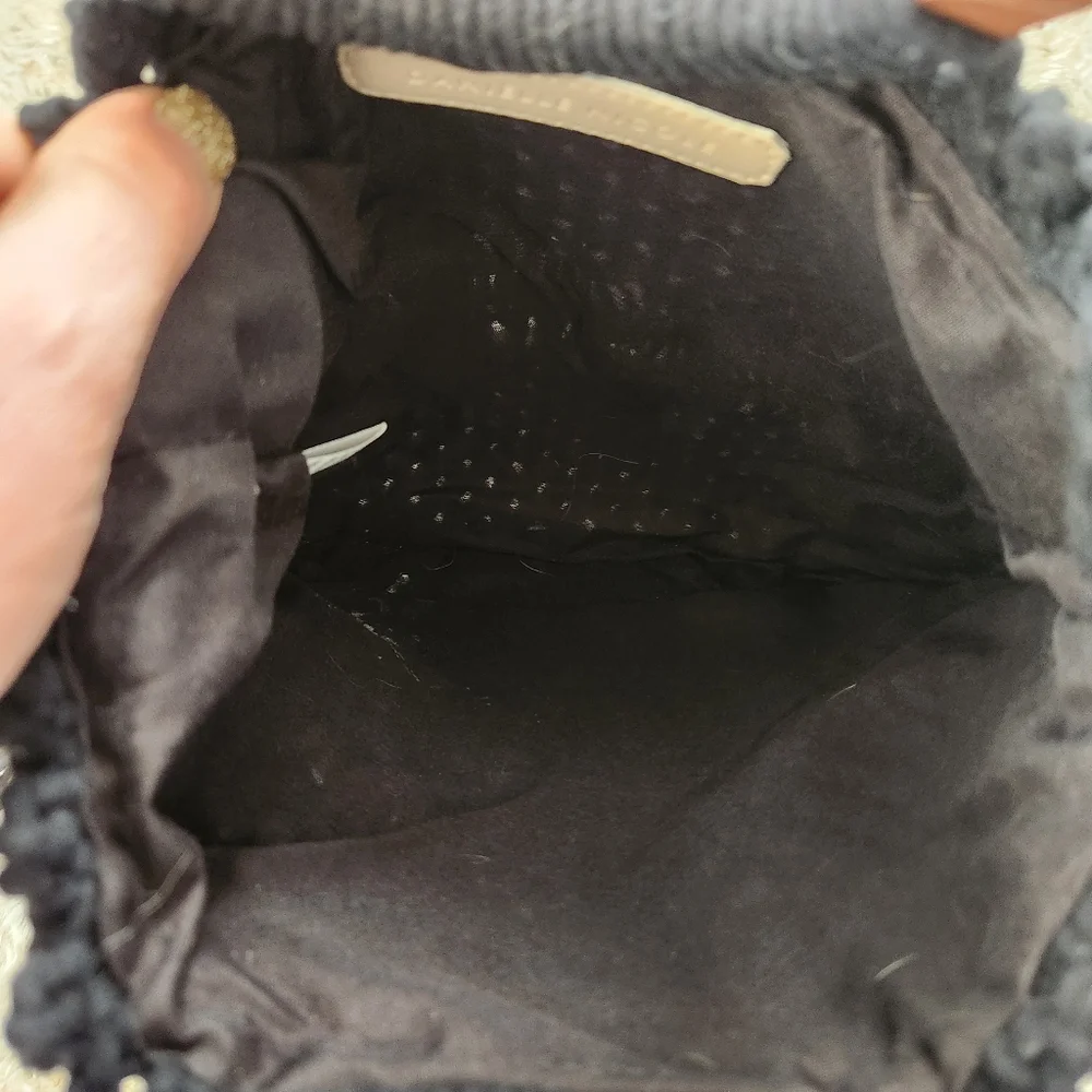 Danielle Nicole Macrame Crochet‎ Crossbody Bag Black With Wood Handles